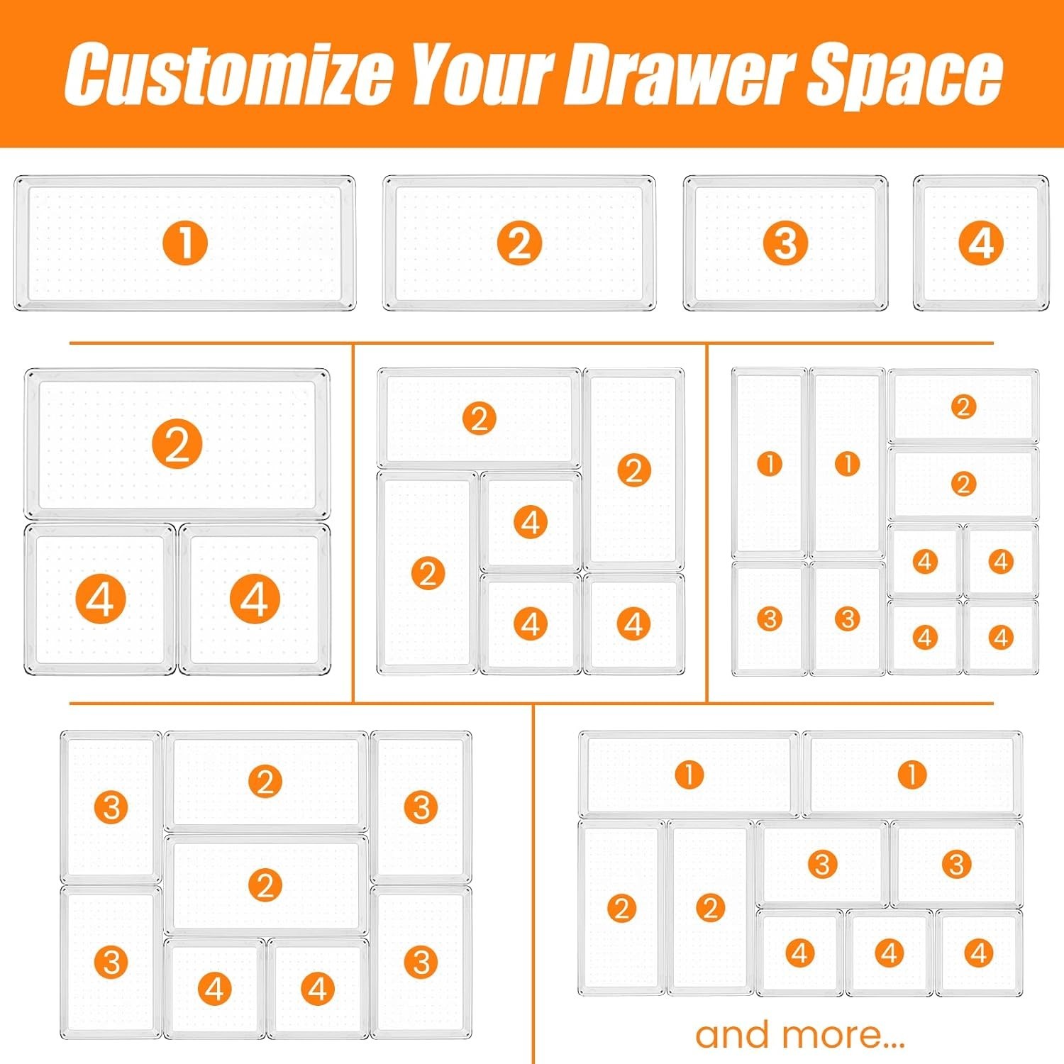 6 Pcs Large Size Clear Drawer Organizer Set, Acrylic Non Slip Non Cracking Ki…