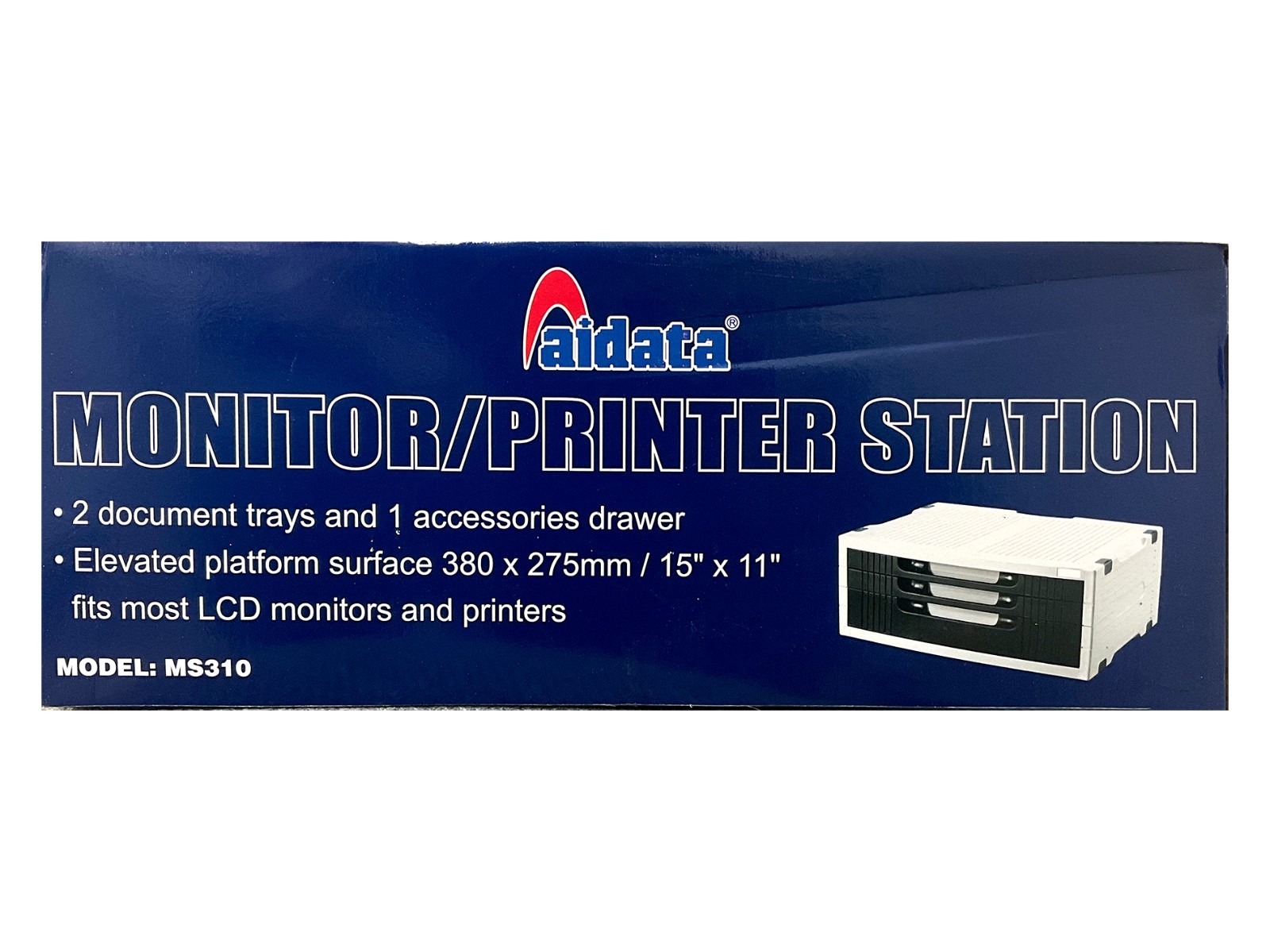 Aidata Monitor Printer Station Desk Organizer Stand 2 Trays 1 Drawer MS310