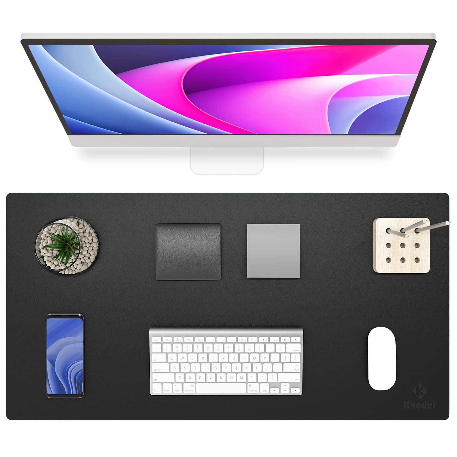 K KNODEL Non-Slip Desk Mat, Pad, Blotter, 31.5″x15,7″, Black