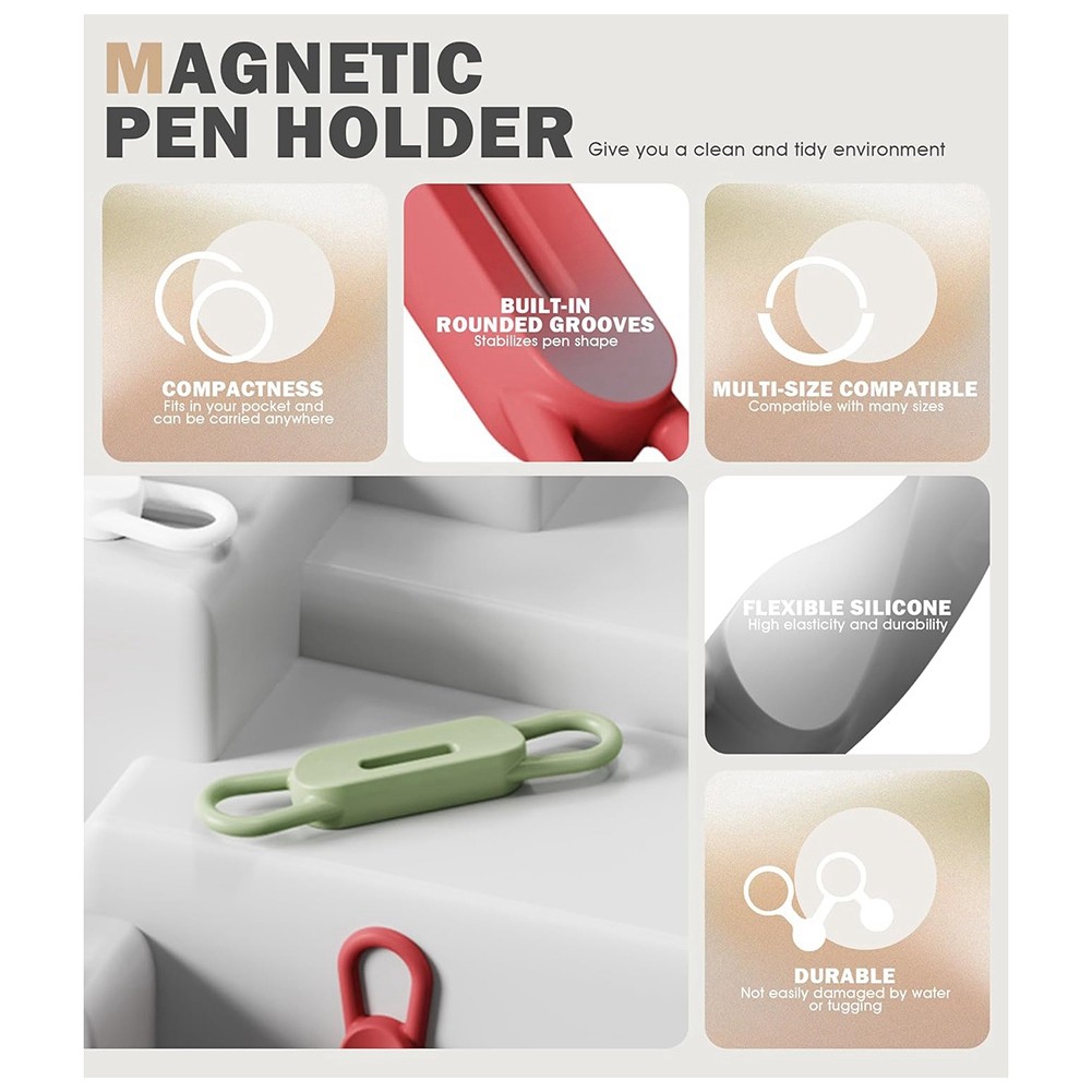 12 Pack Magnetic Pen Pencil Holder, Silicone Adjustable Pen Holder for Desk3399