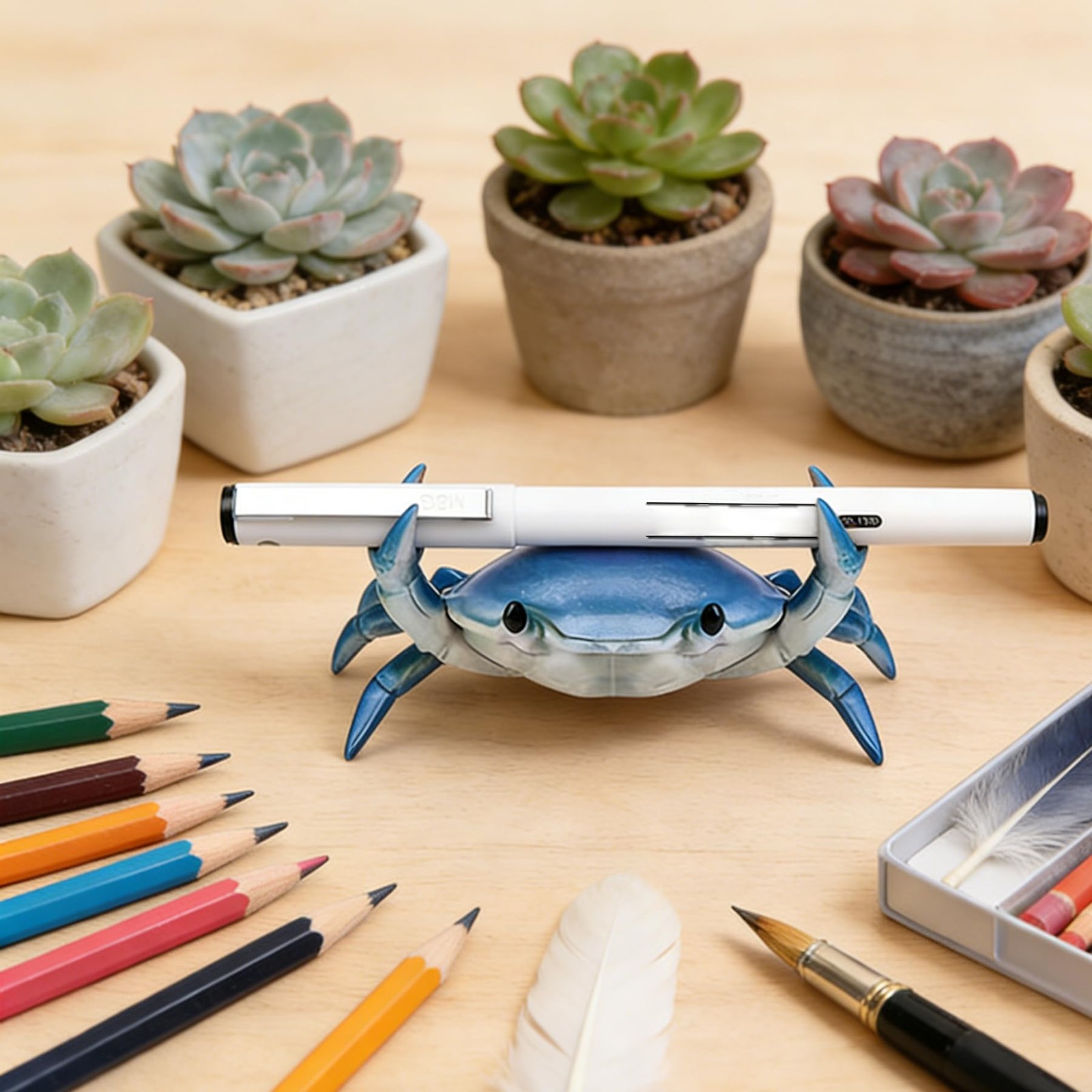 2 Pcs Crab Pen Holder, Creative Weightlifting Desk Crab Pen Holder Stand, Cut…