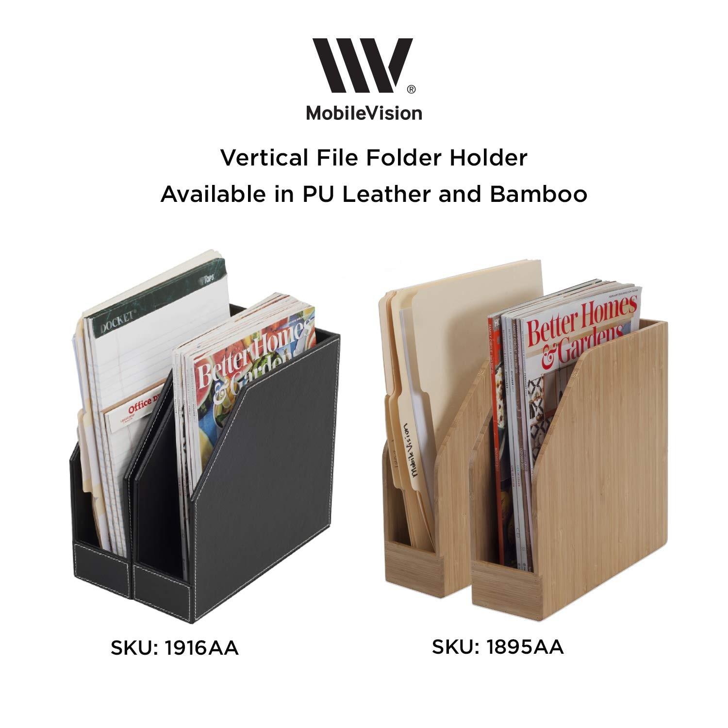 Executive Leather Vertical File Folder Holder Office Document Storage 2 PCS