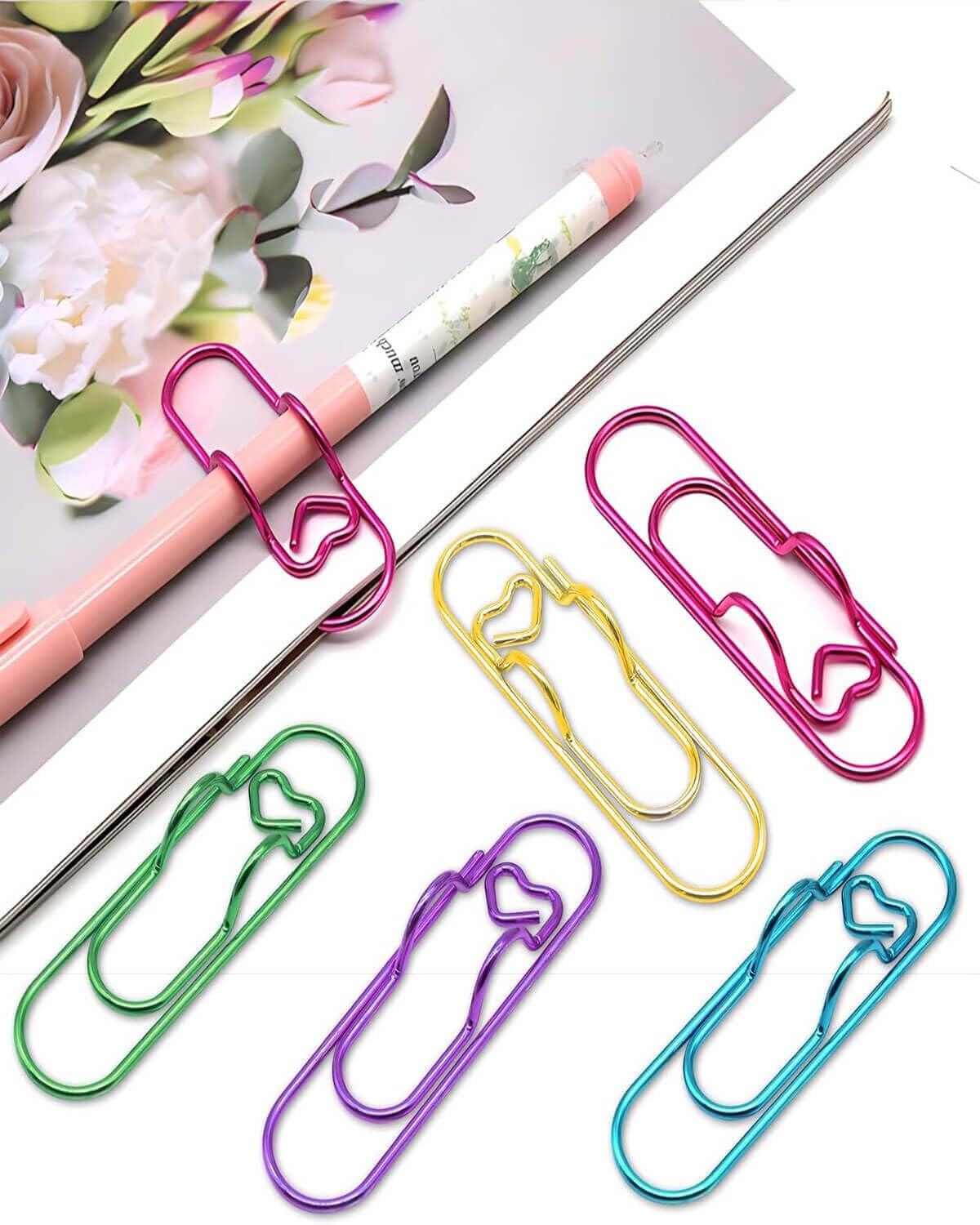 Metal Pen Clips and Holders 15 Pack Colorful for Notebooks and Heart Papers P…