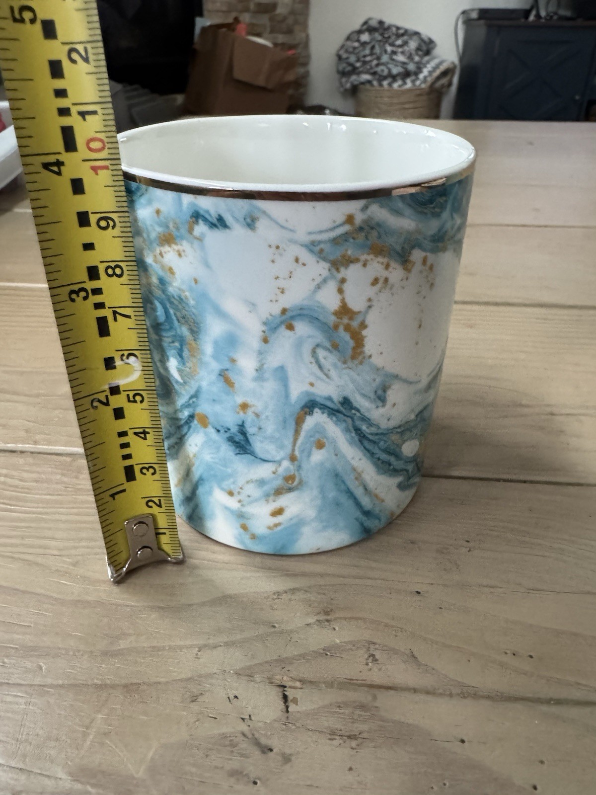 WAVEYU Marble Ceramic Desk Organizer Pen Holder Blue Gold
