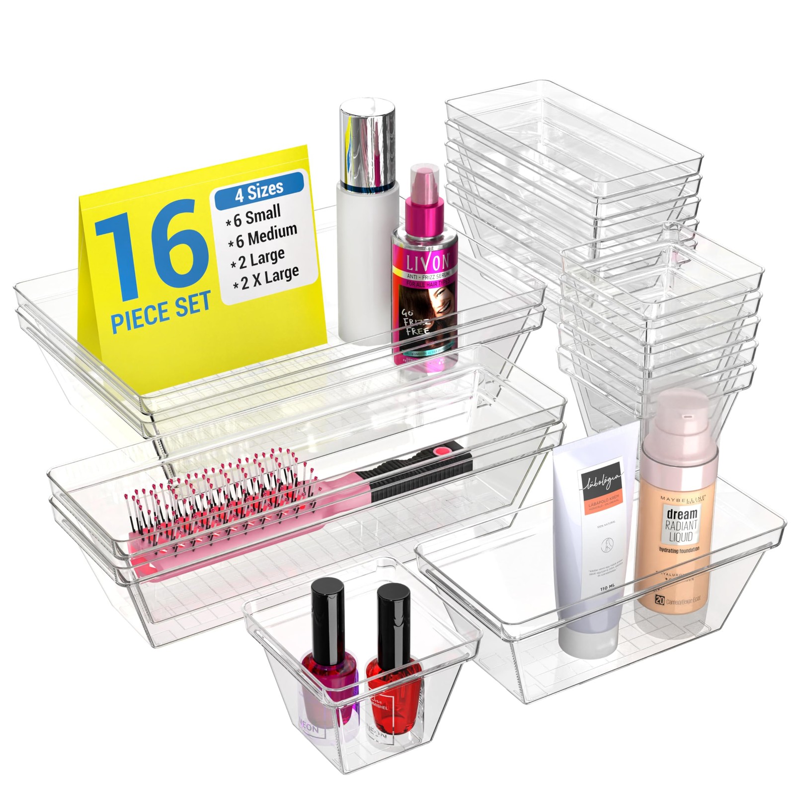 YAN & HIN Set of 16 Stackable Non-Slip Acrylic Organizers for Clear