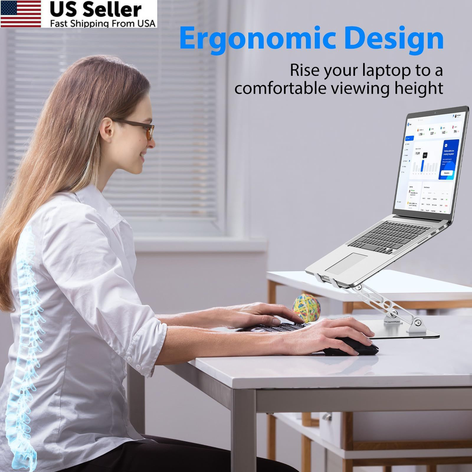 Gogoonike Laptop Stand for Desk, Adjustable Riser, Metal Foldable…