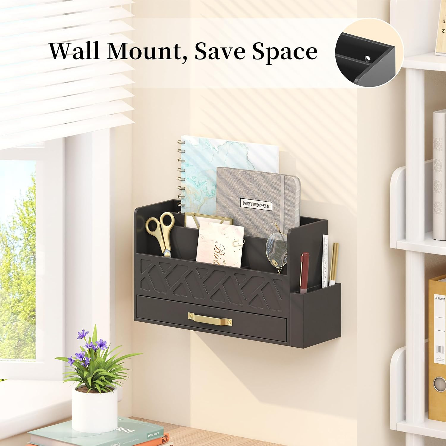 Wisuse Desk Mail Organizer with Drawer – Bamboo Wooden File Bill Sorter Storage