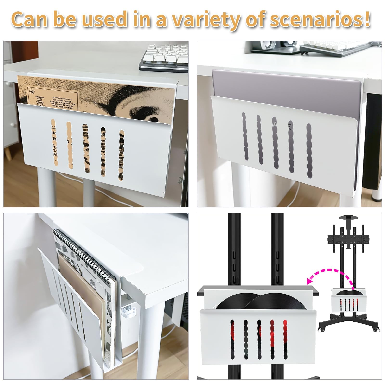 Xapypy Desk Side Storage, Under No Drill Steel Hanging white