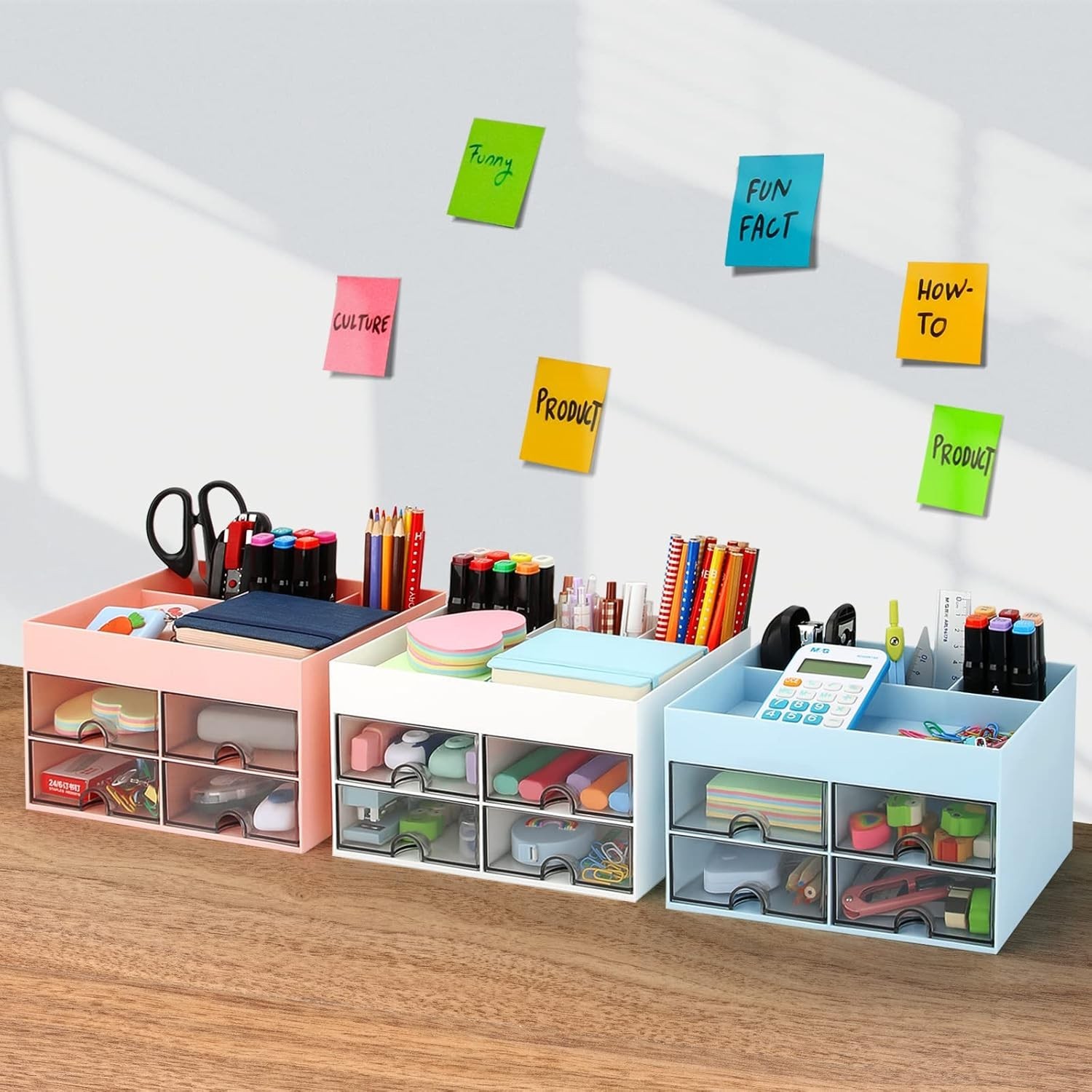 Desktop Organizer with Drawer, Accessories Stationary Organizer Desk Caddy, Pen/