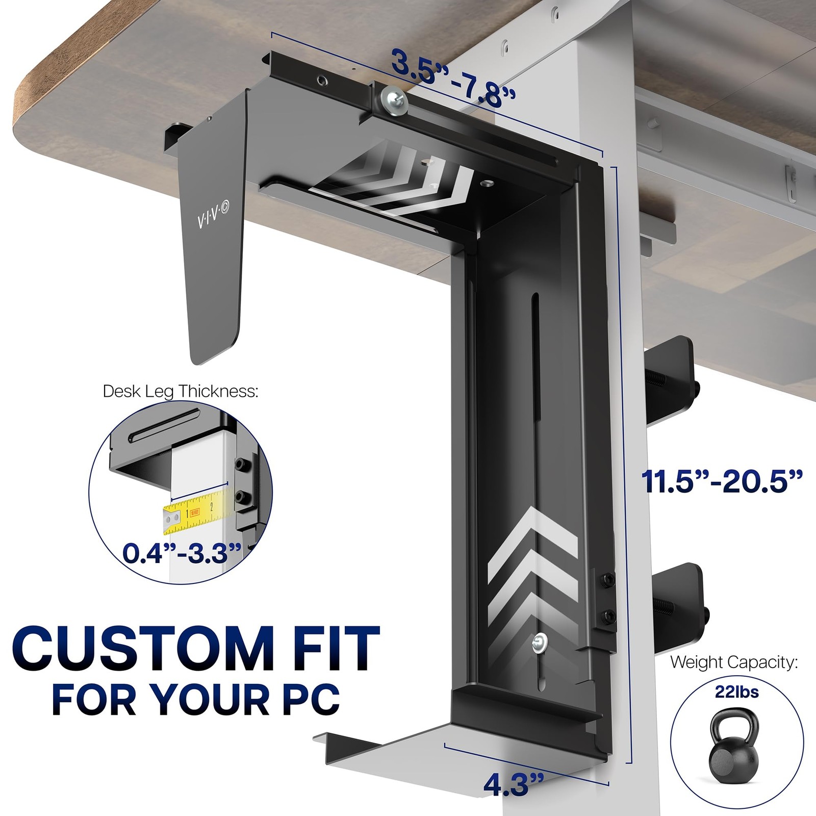 VIVO Adjustable Clamp-on Desk Leg PC Mount, Under Black