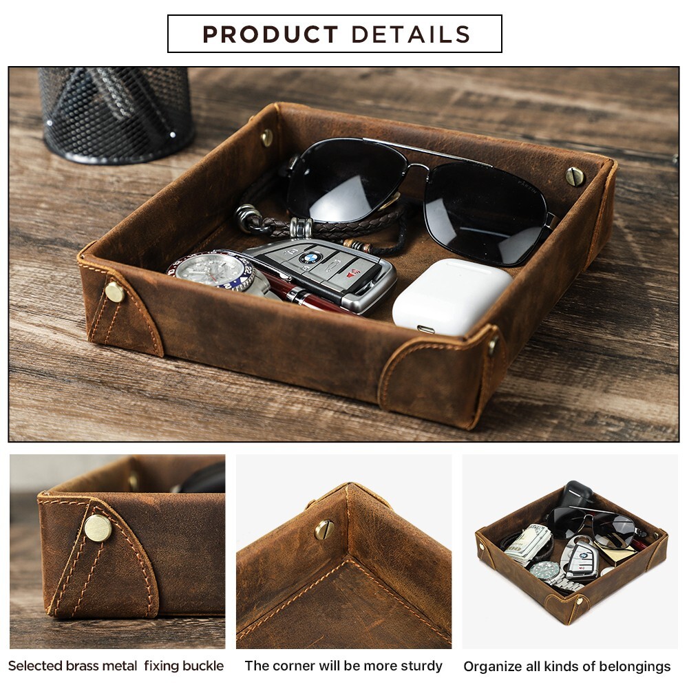 Genuine Leather Storage Tray Valet Tray Desktop Organizer For Keys Cable Sundry
