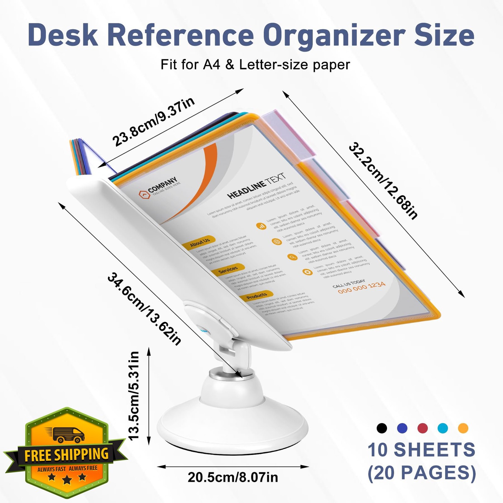 OrgEase Desk Reference Organizer 10 Pocket Swivel White A4