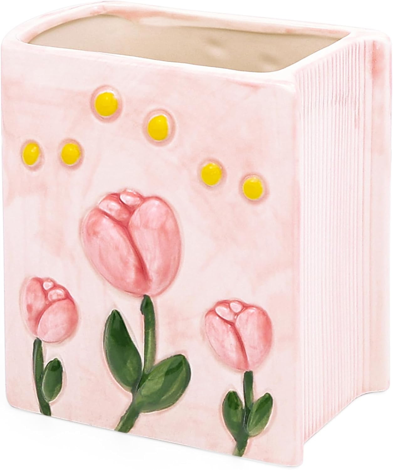 Book Vase Tulip Pencil Cup Pen Holder for Office Desk Decorative Books Pink Flow