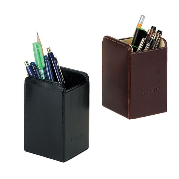 Black or Brown Business Executive Office Leather Pencil Pen Desktop Holder
