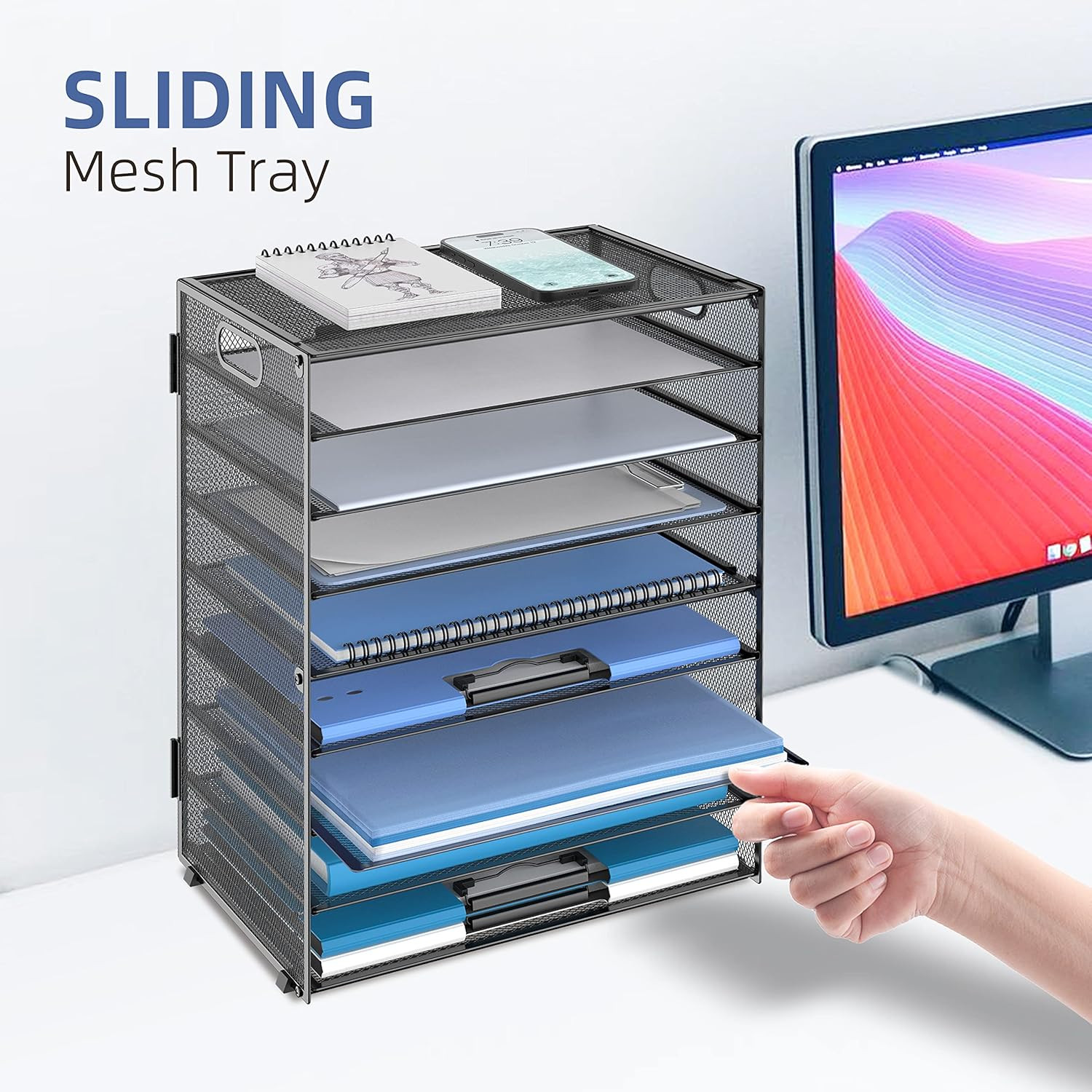 9-Tier Paper Organizer for Desk, Mesh Letter Tray Desk Organizer with Handles, S