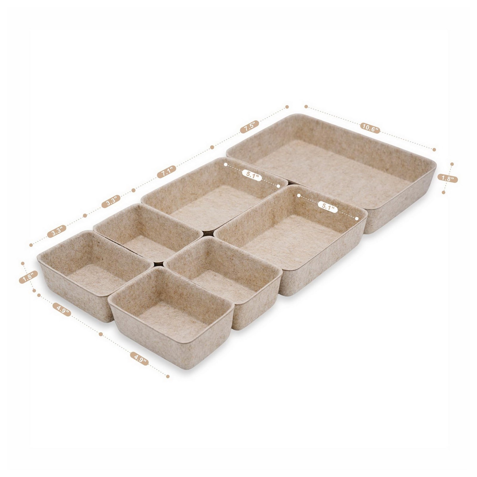 Office Drawer organizers felt storage bins Shallow Small Desk trays Draw divi…