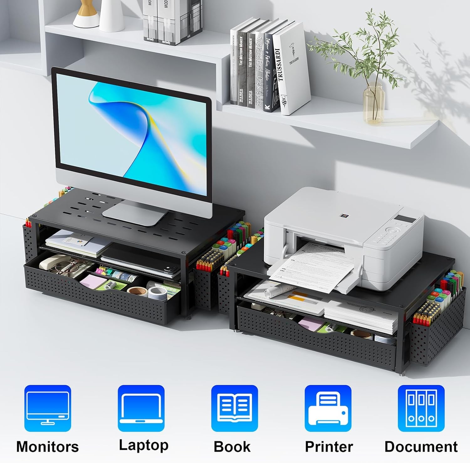 Monitor Stand with Drawer Desk Organizer Computer Riser Storage Shelf Office