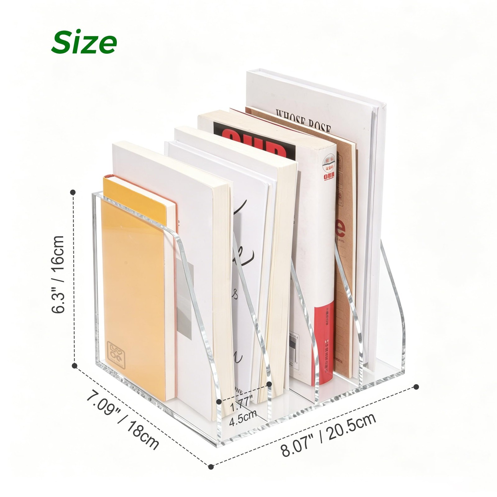 Lovemolly Acrylic Magazine File Holder – 4-Slot Clear B5, 4 Sections,