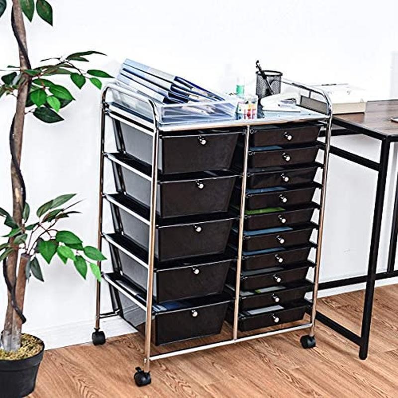 15 Drawer Rolling Storage Mobile Utility Cart W/ Lockable Wheels Durable Indoor