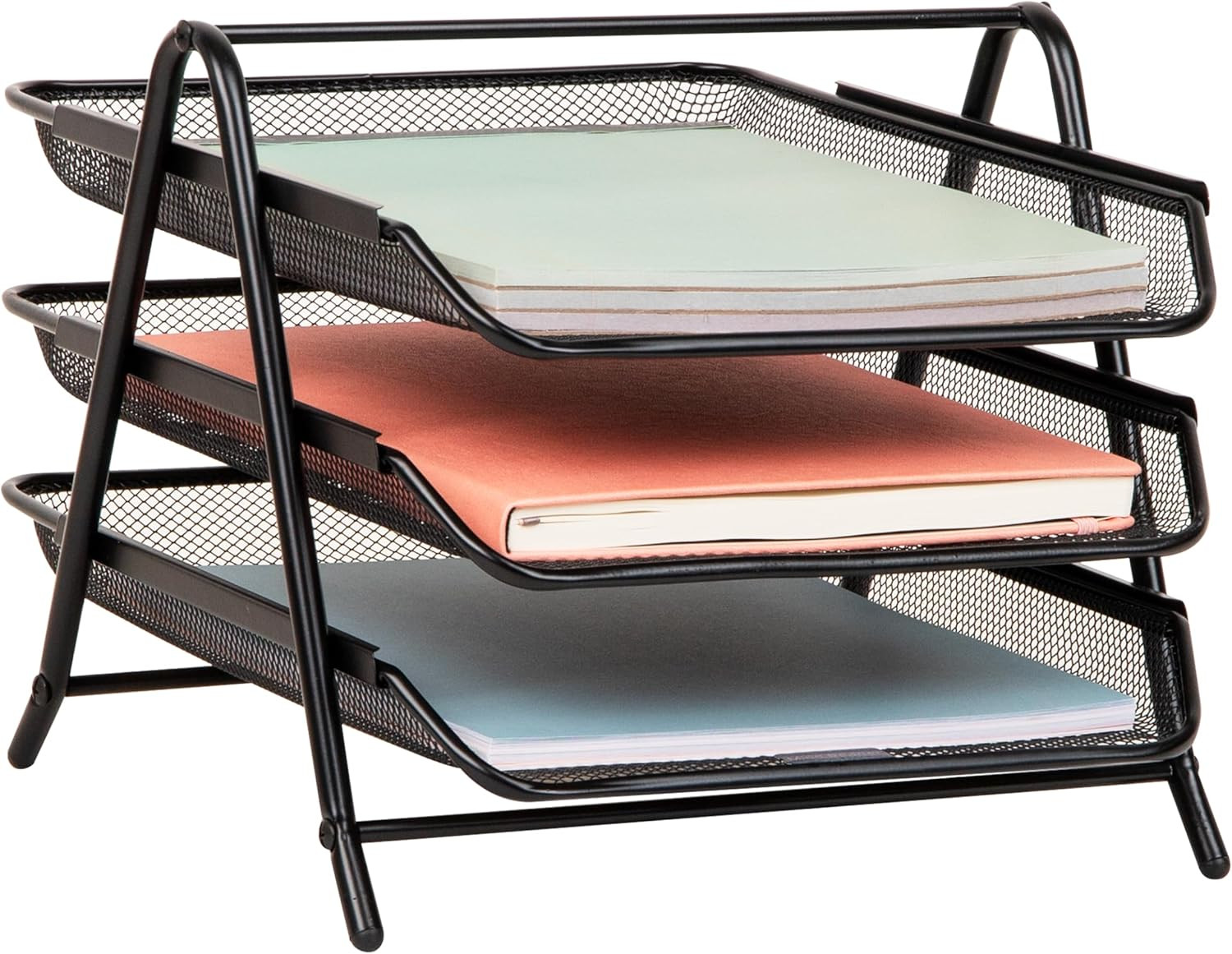 3-Tier Paper Tray, Desktop Organizer, File Storage, Workspace, Office, Metal Mes