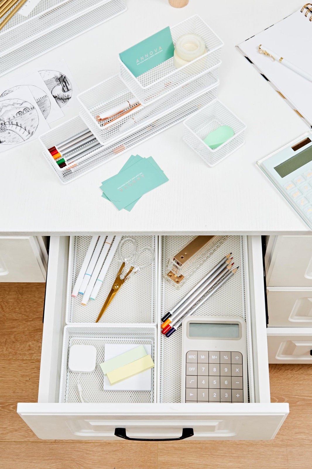 Mesh Stackable Drawer Shelf Organizer Bins Tray White 2 Pack 3x6x2 Inch