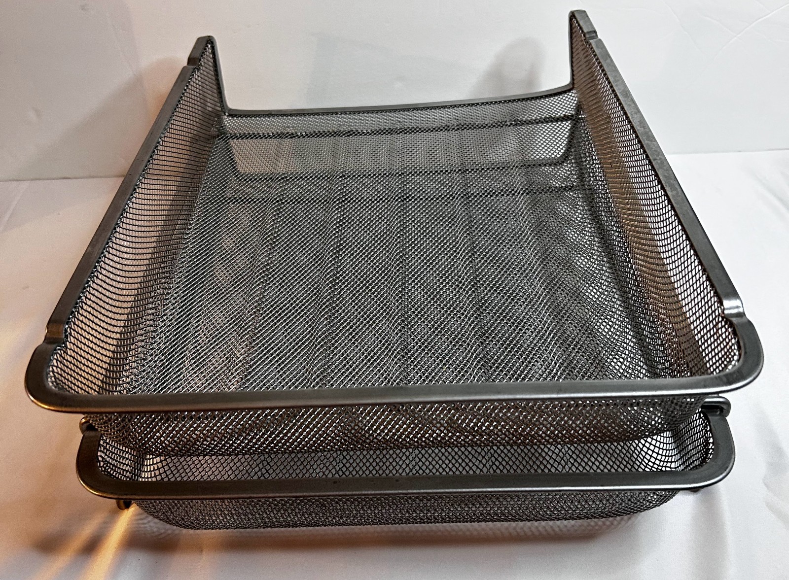 2 Tier Desk Organizer, Letter-size Trays, Multipurpose, Mesh, Silver, Preowned