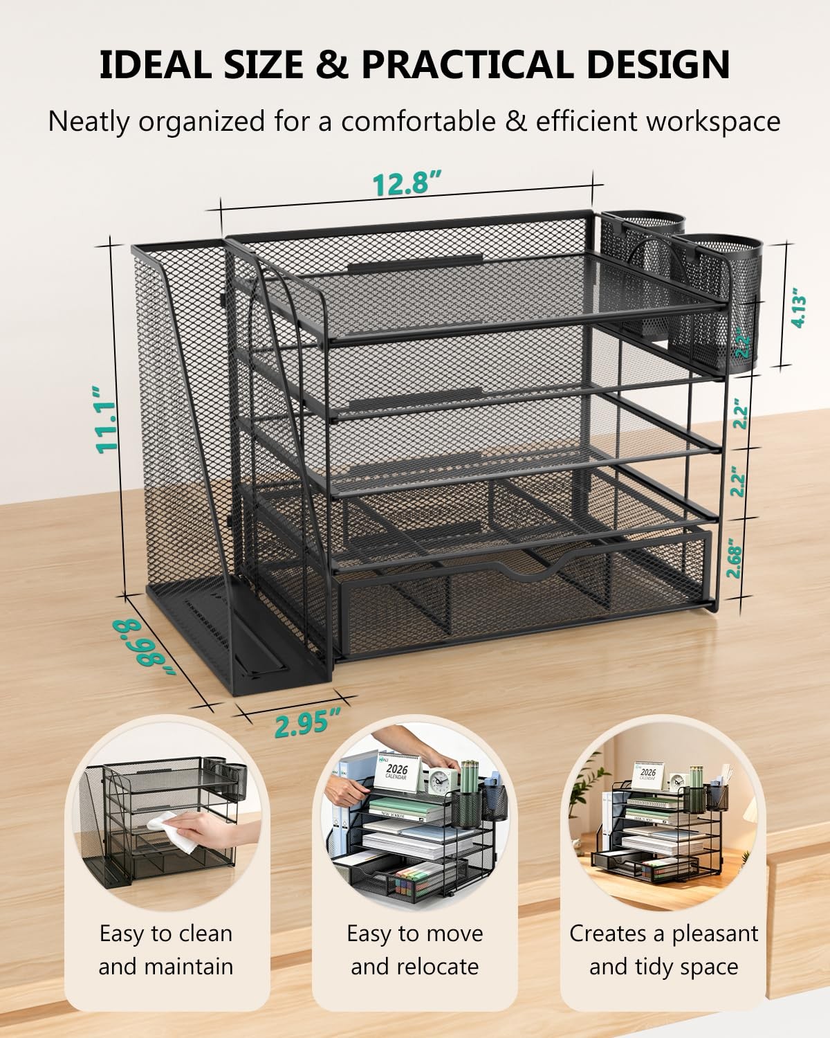 WALI Desk File Organizer, 5 Tier Desktop Paper Letter Tray Organizer with Dra…