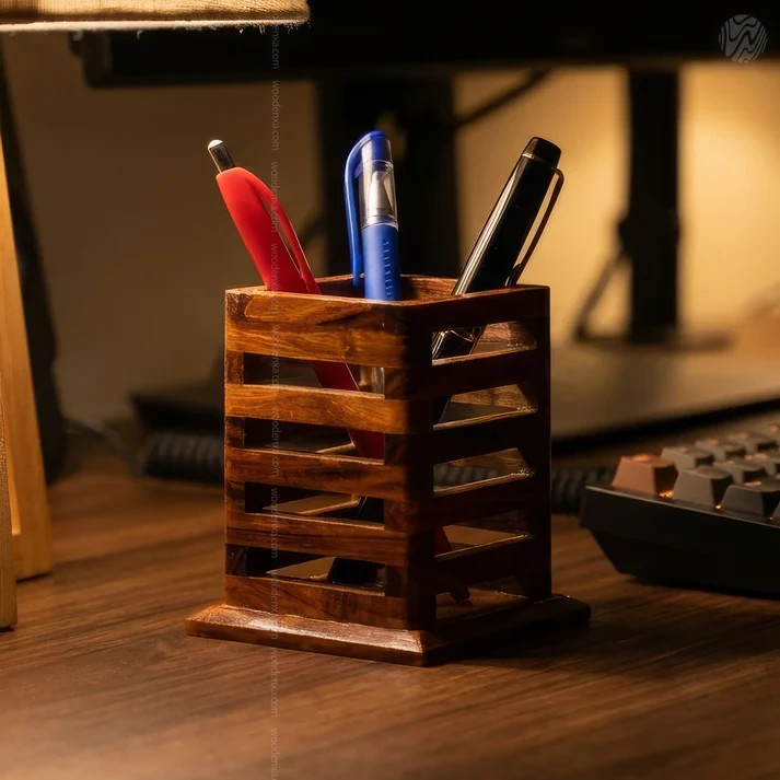 Handmade Wooden Pen Stand Desk Pen Holder Solid Wood Desk Pen Organizer, Wood…
