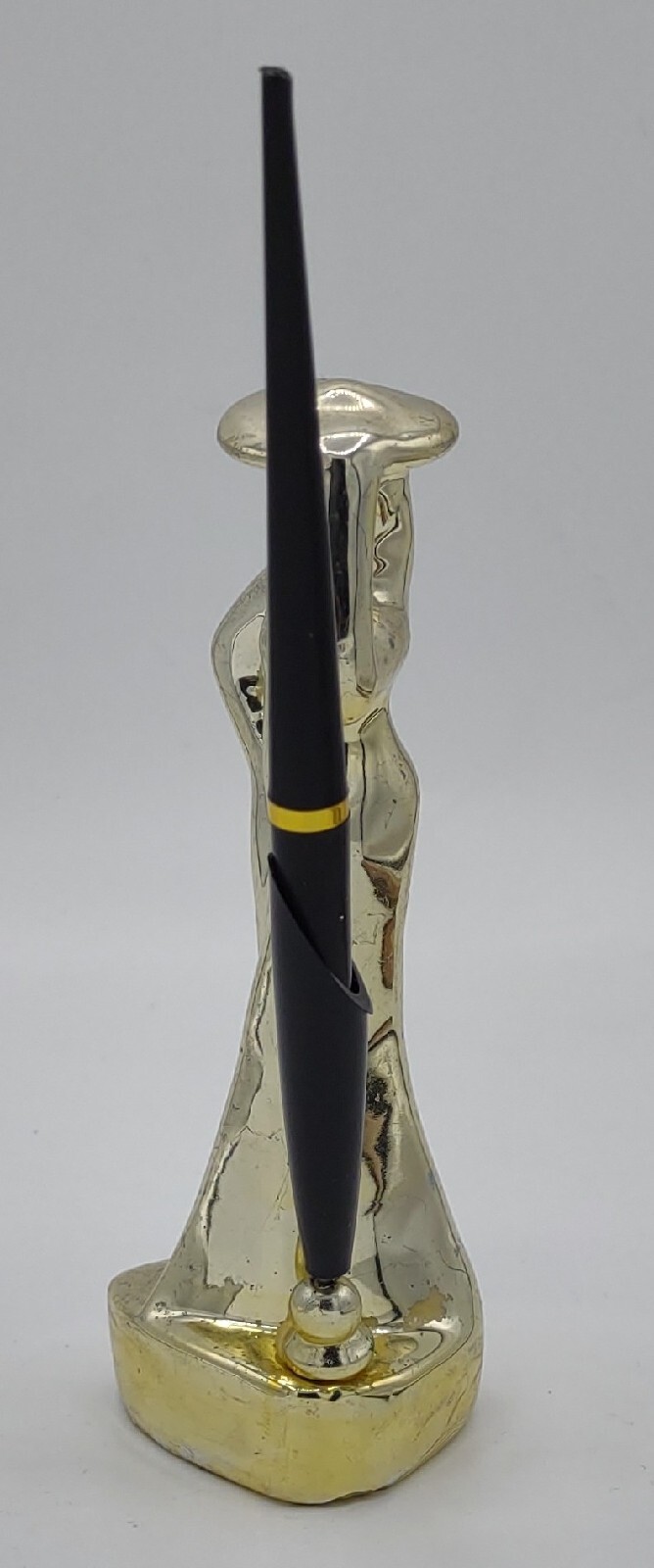 Vtg Art Deco Gold Ceramic Lady Pen Holder W/Fountain Pen 8″
