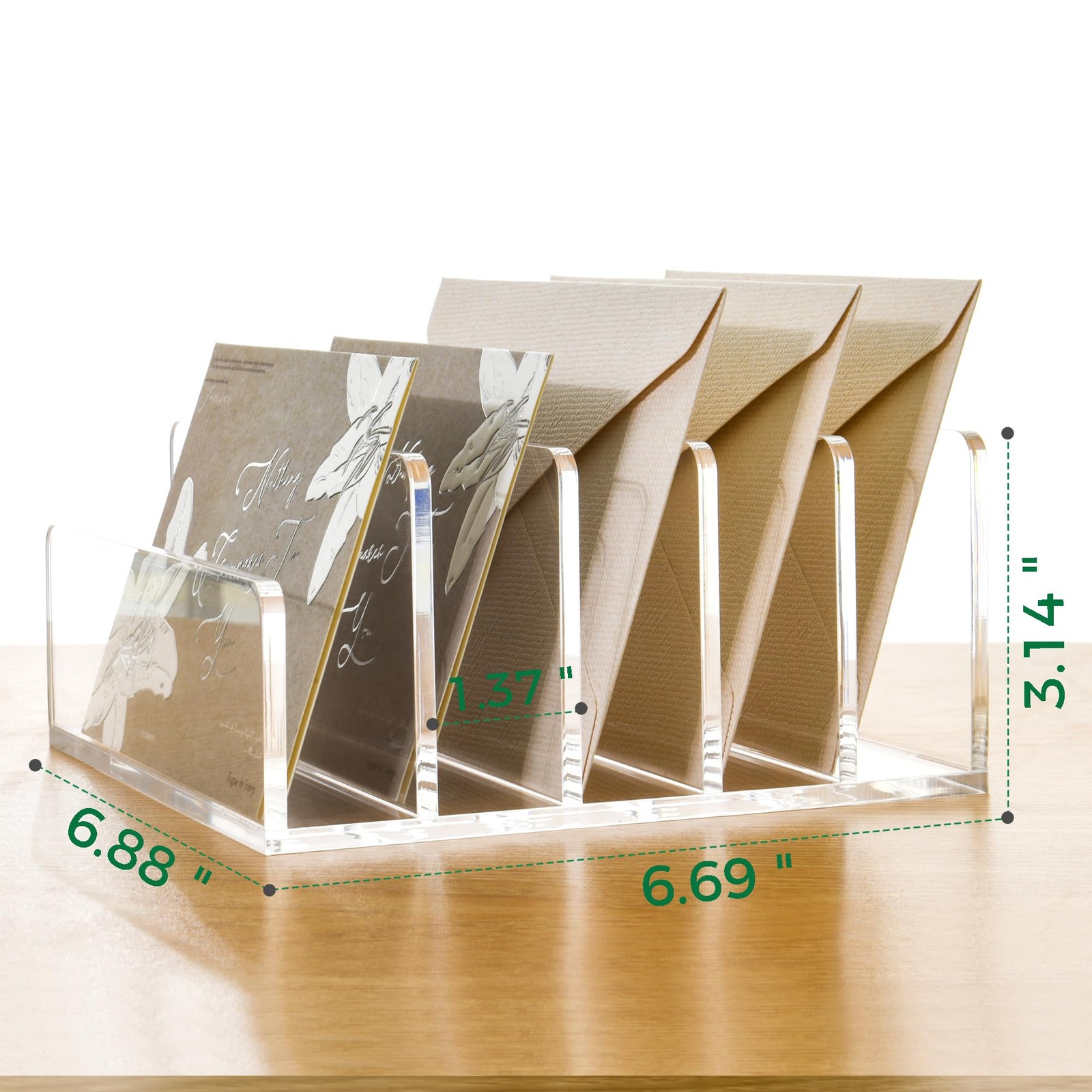 5 Compartments Clear Acrylic Mail Holder – Vertical Letter Sorter & Multifunc…