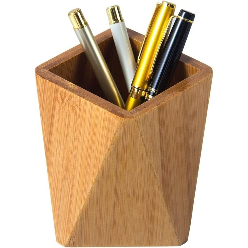 Bamboo Desk Organizer Eco Friendly Storage Pens Brushes Clips Stationery New