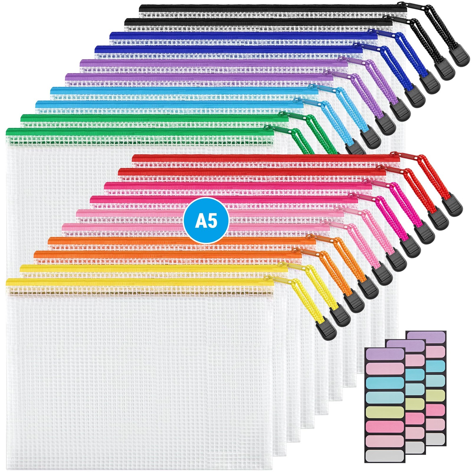 20 Pack 10 Colors Zipper Mesh Document Pouch, 6×9 Inch/A5, Plastic Water-Resi…