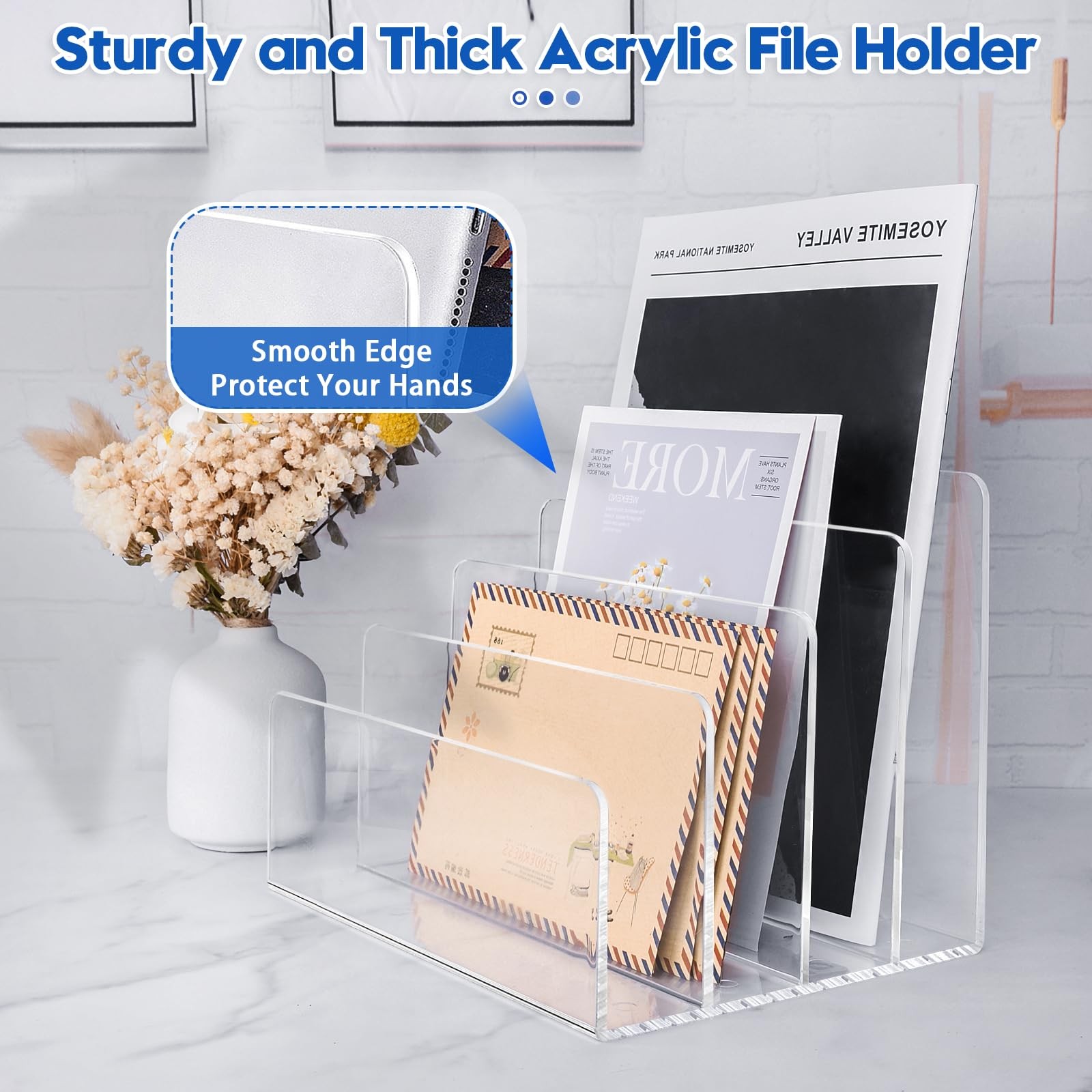 4 Section Acrylic File Organizer, Clear Desk Organizer and 1PCS,