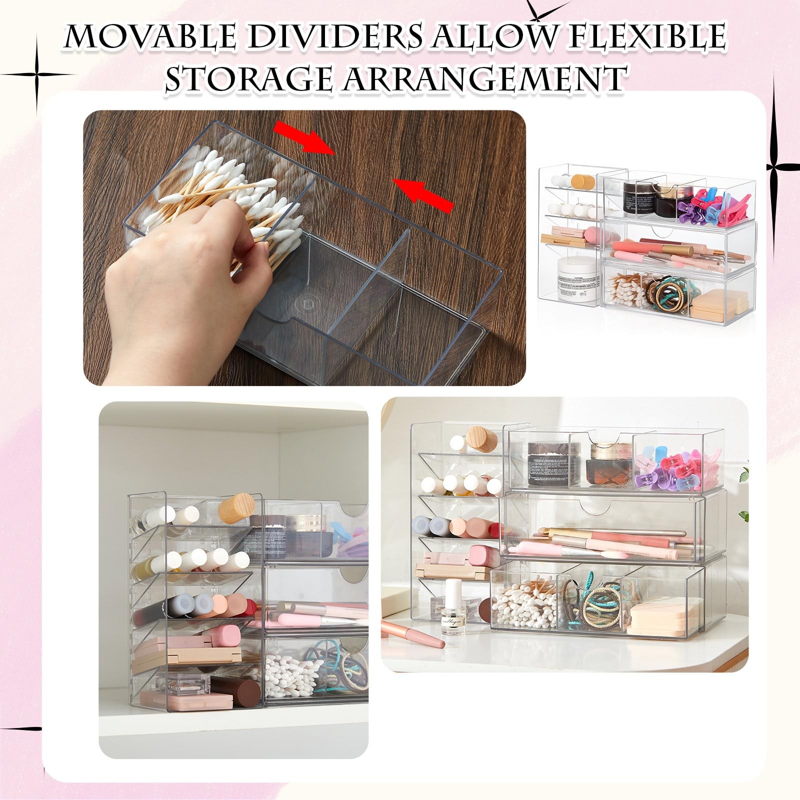Kathfly 6 Pcs Medicine Cabinet Organizer Acrylic Stackable Clear Makeup clear