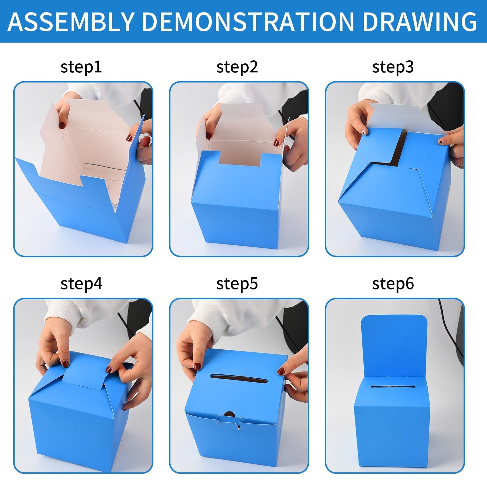 zzhxkjhky 6 Pack Raffle Boxes Ballot Box Suggestion with Slot, 6 x 6 Blue