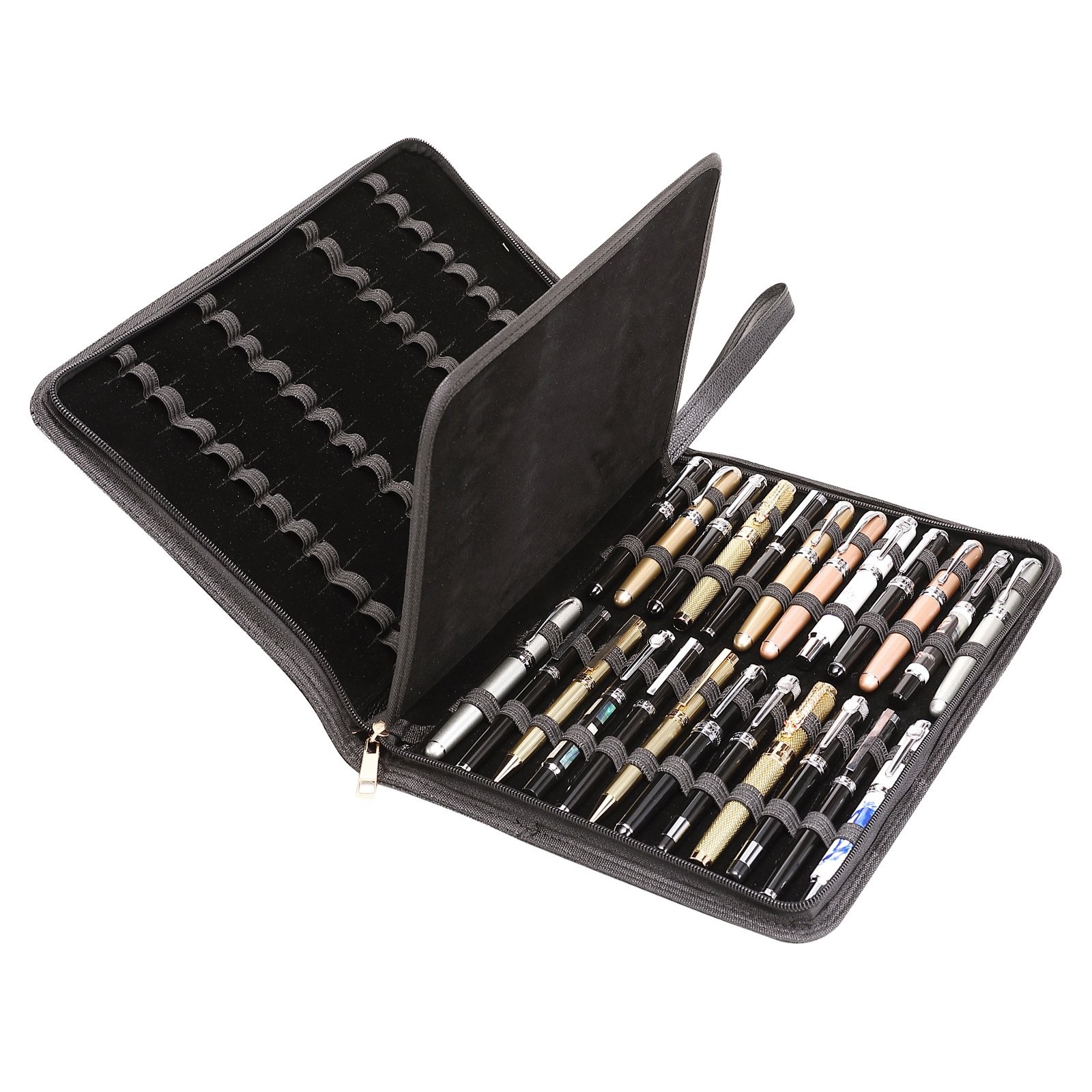 48 PU Leather Fountain Pen Case Large Capacity Black Roller Ball Pen Holder B…