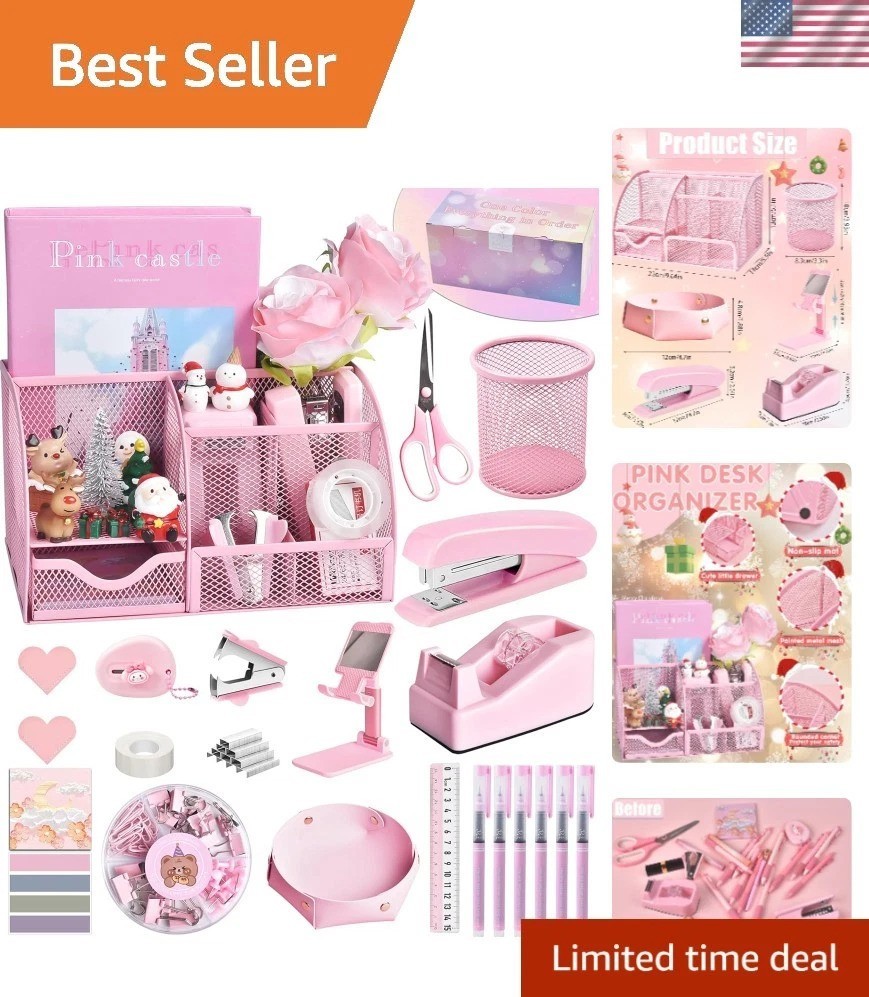 Modern 24-Piece Pink Office Supplies Set – Ultimate Workspace Beautification