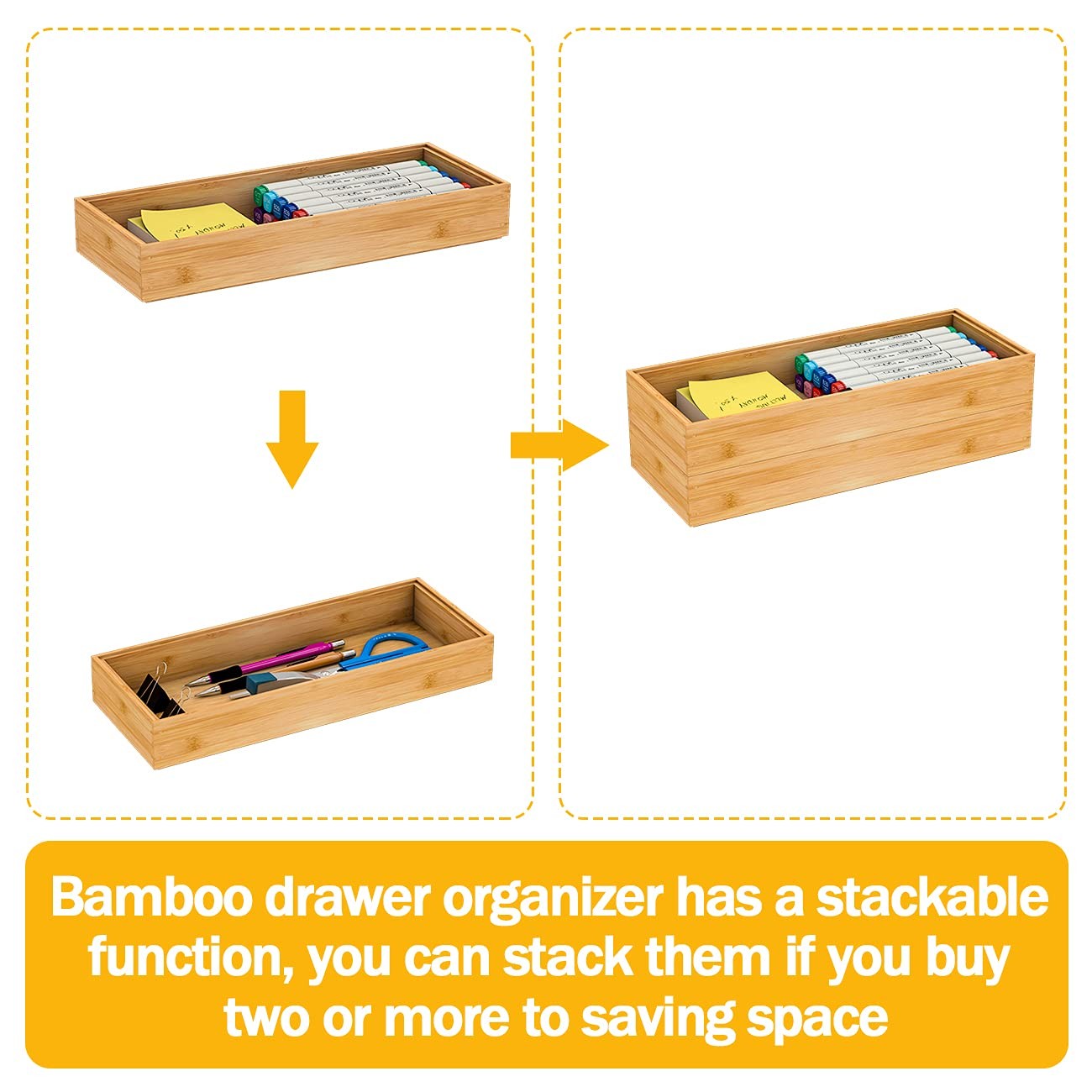 Utensil Organizer Silverware Drawer Organizer-Stackable Bamboo Flatware Caddy…