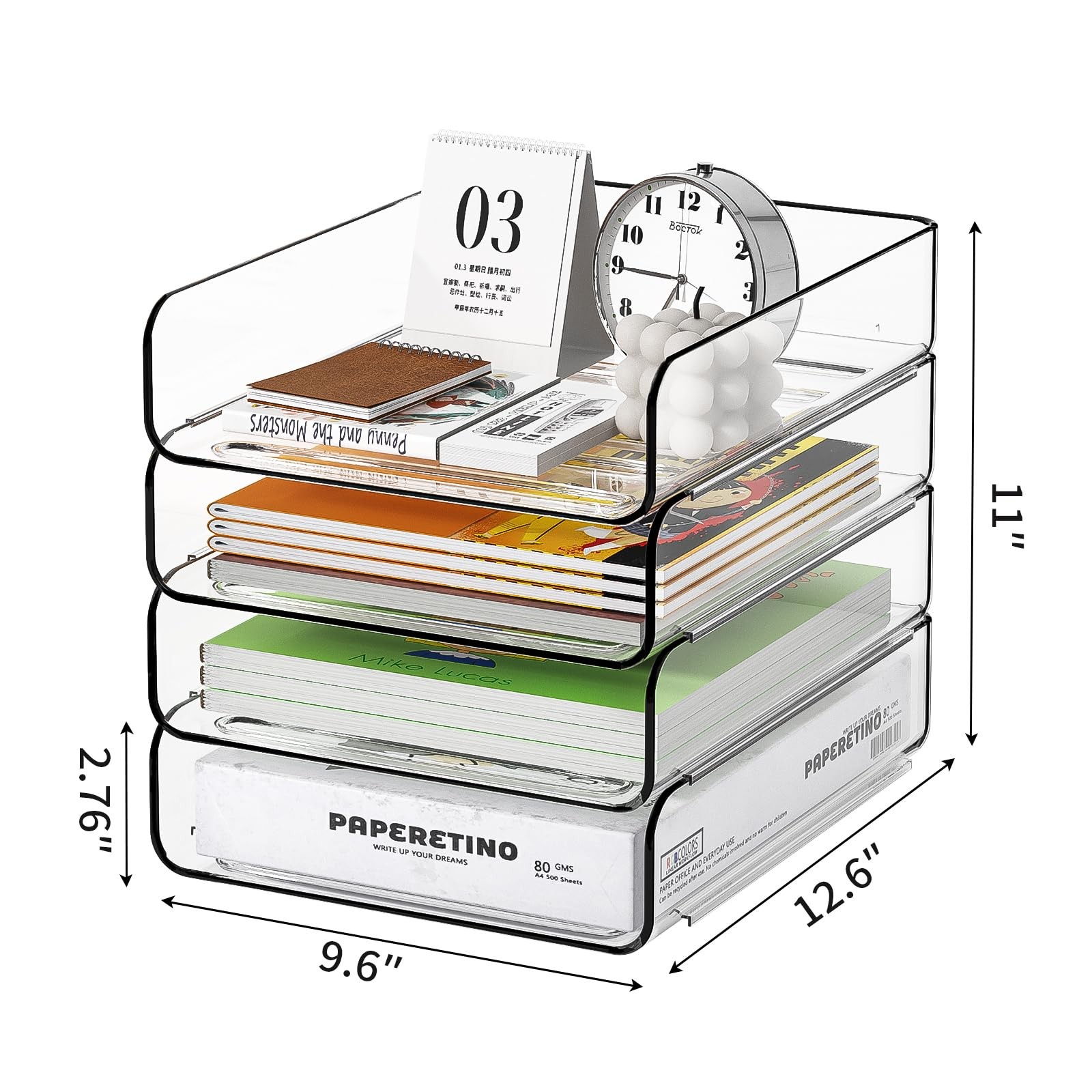 4-Tier Acrylic Paper Tray Organizer, Clear Stackable Desk File Organizer for …