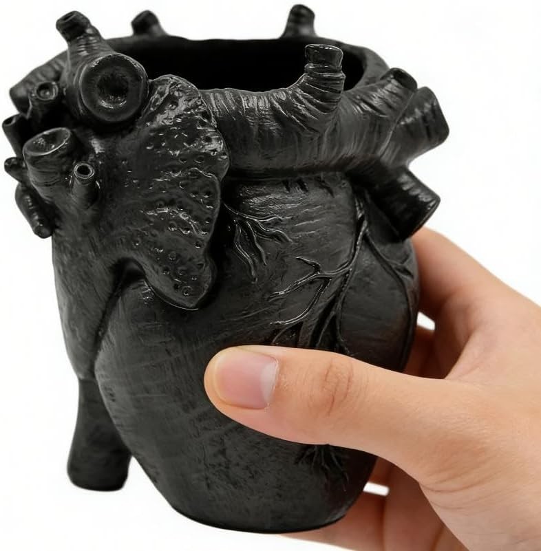 Heart-Shaped Pen Holder, 4.3″ x 3.74″ Human Heart Organ Shape Pen Holder, Gothic