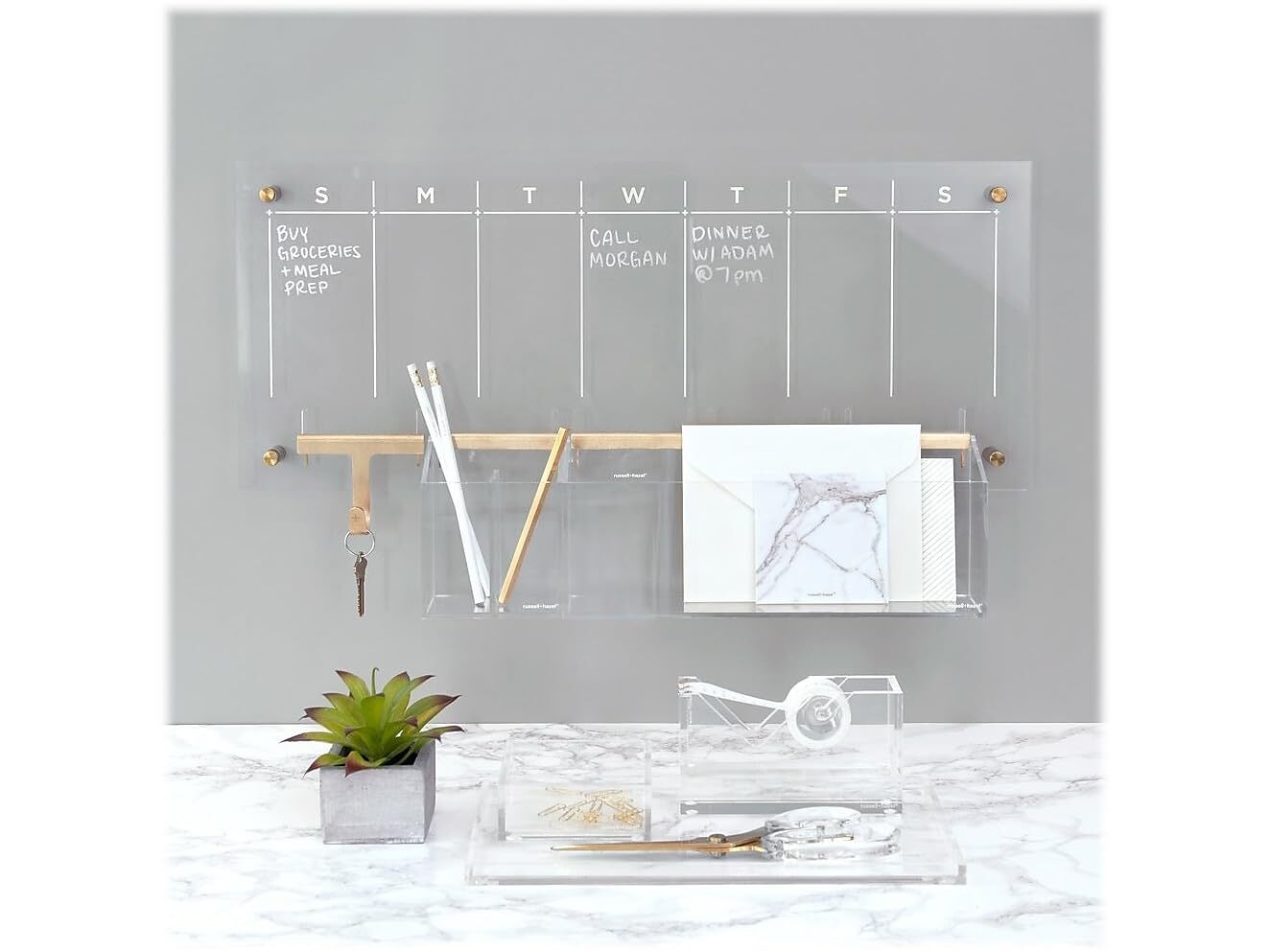Acrylic Wall Pencil Bloc Clear With Goldtone Hardware 4.175 X 3.5 X 5.125
