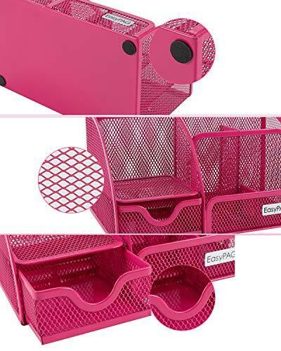 EasyPAG Mesh Office Desk Organizer 6 Compartments with Drawer,Pink