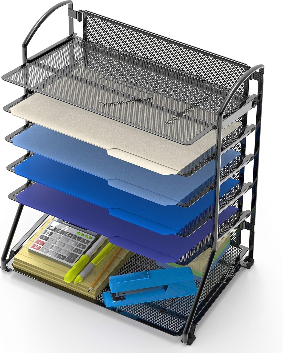 6-Tier Black Mesh Letter Tray Organizer, 2-Pack for Elegant Office Arrangement