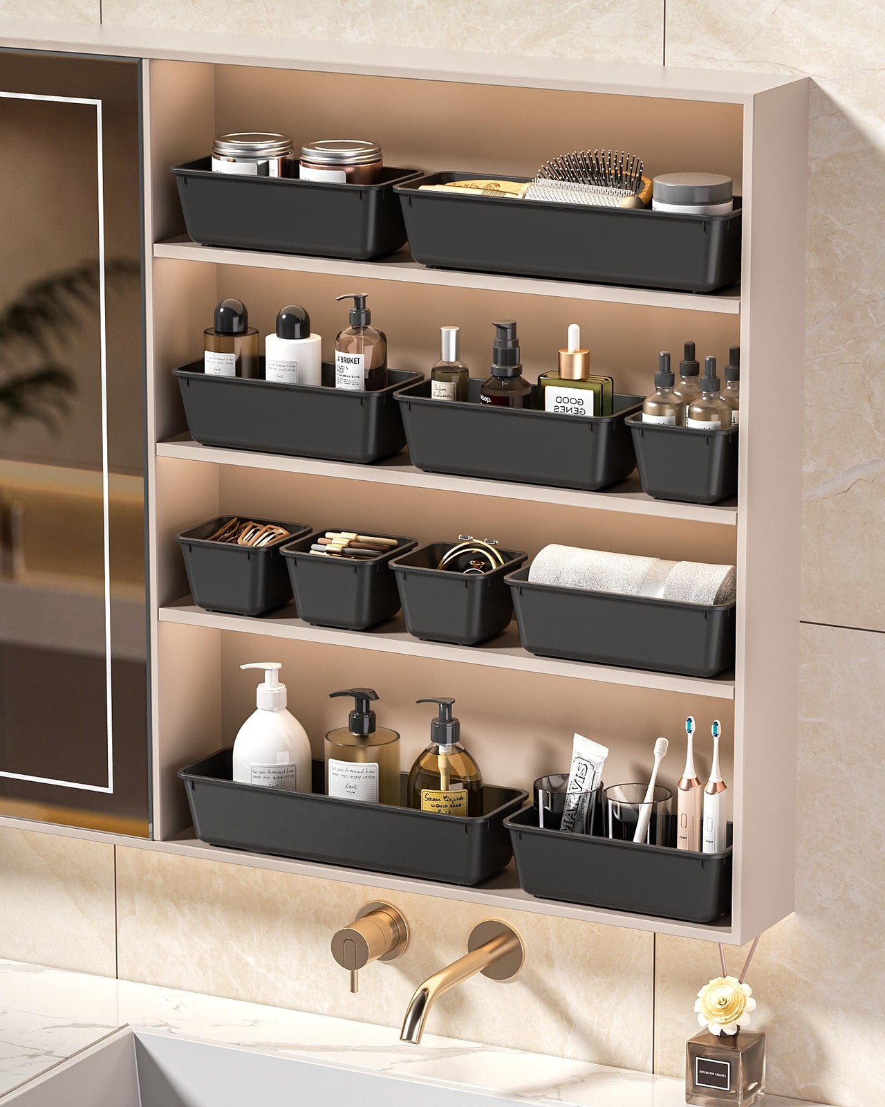 Kemethy 25 Pcs Plastic Drawer Organizers Set 4 Sizes Vanity Organizer Makeup