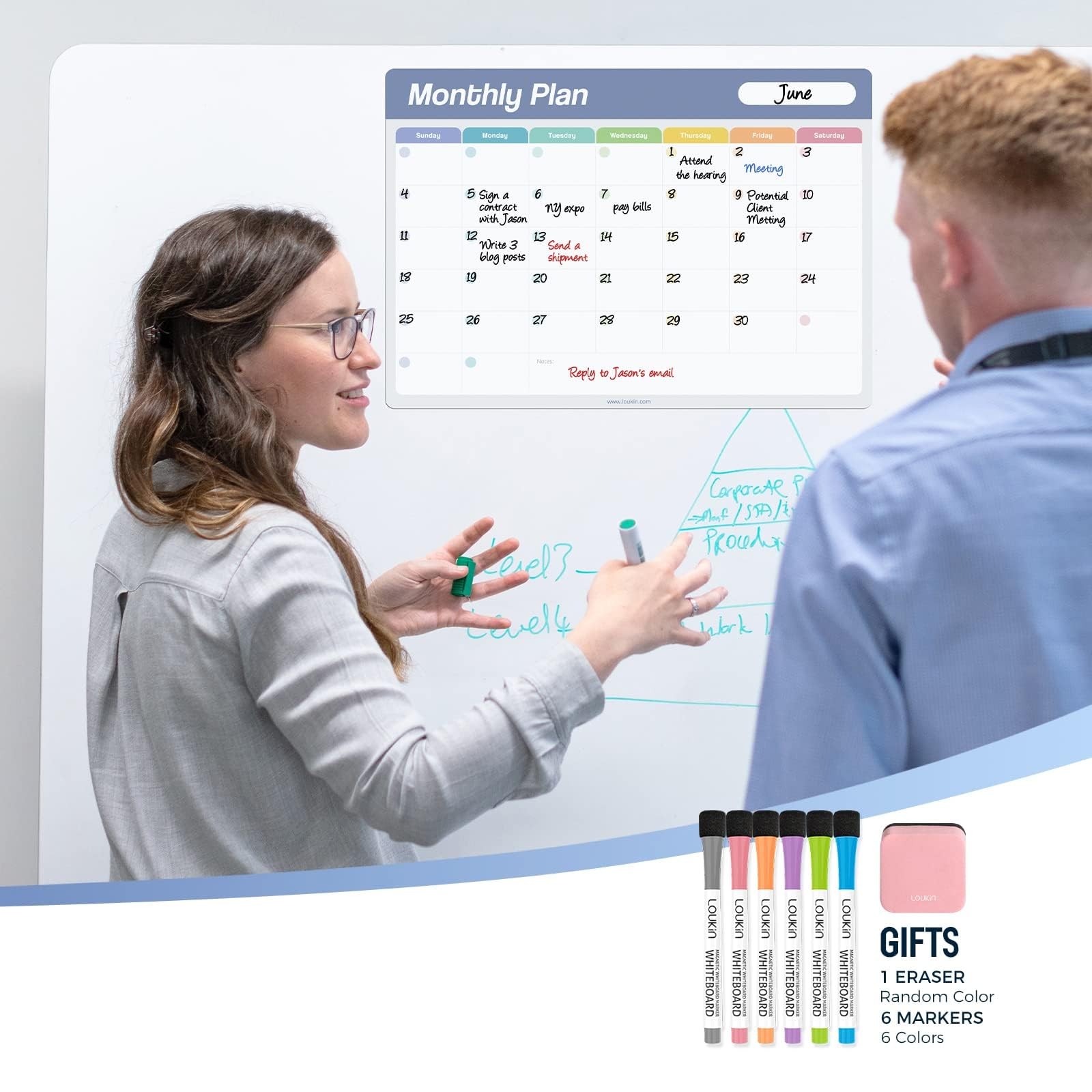 Loukin 17″x11.8″ Monthly Dry Erase Calendar, White
