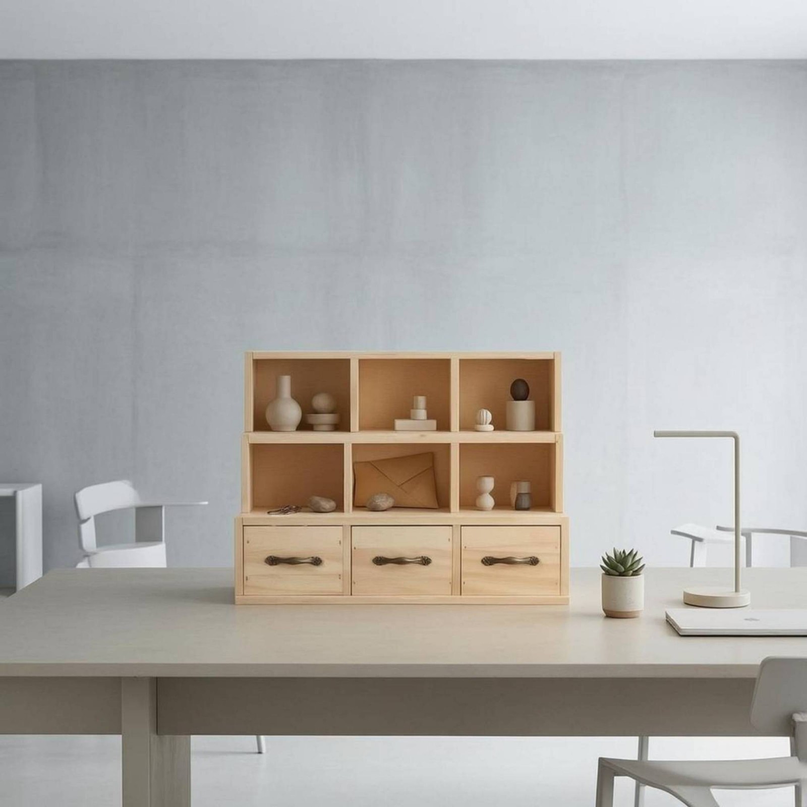 Wooden Desktop Cabinet 6 Compartments Workplace Supplies 3 Drawers
