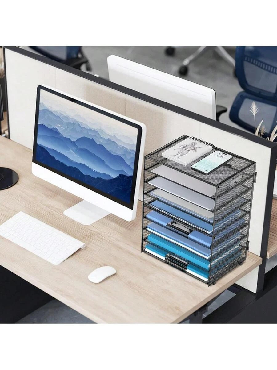 8-Tier Desk Organizer Paper Letter Tray Handle Metal Mesh Desktop File Office