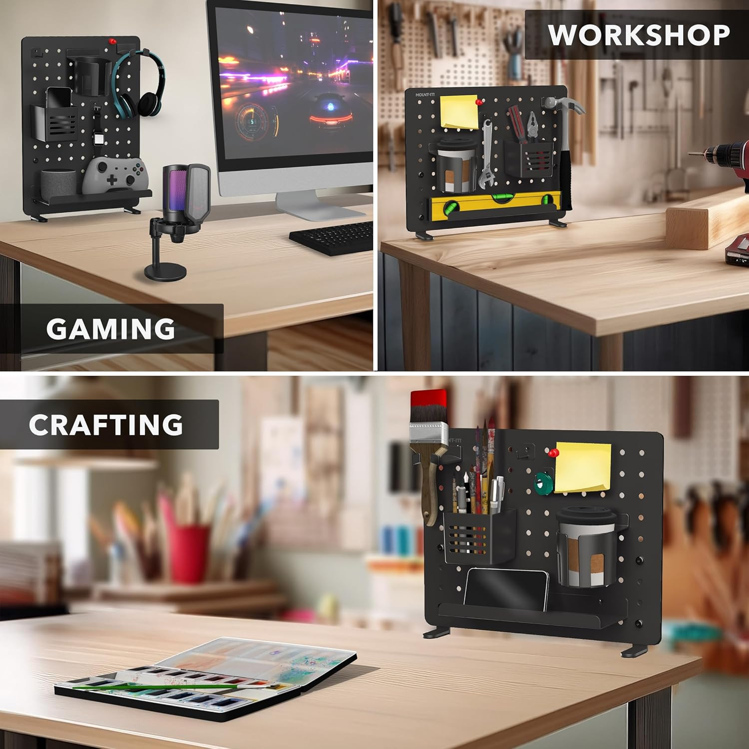Clamp-On Pegboard Organizer for Home Office, Gaming & Crafting – Black