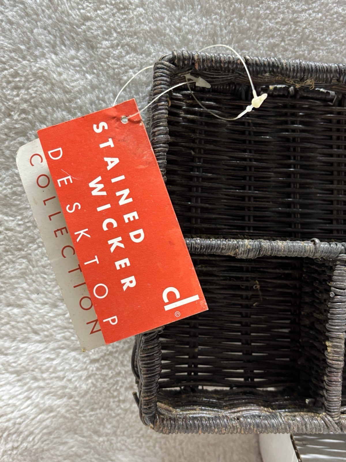 Stained Wicker Desk Organizer With Tag Made By Bond/Helman