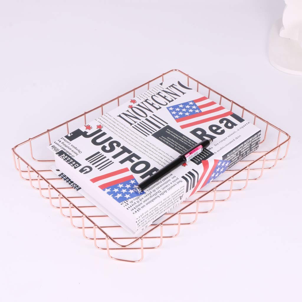 Rose Gold File Organizer for Desk Large Capacity Metal Wire Paper Tray Bins